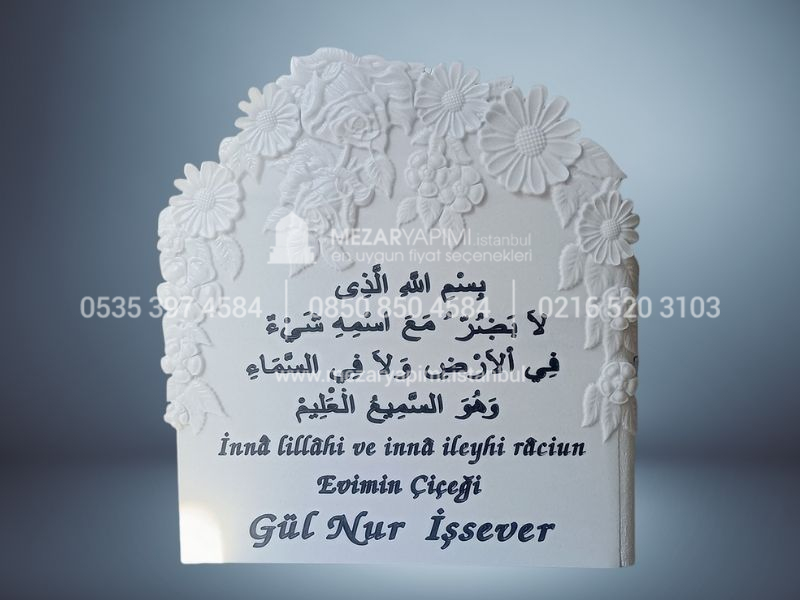 Cnc Rölyef Kabartmalı Baştaşı Çiçek Desenli Mezar