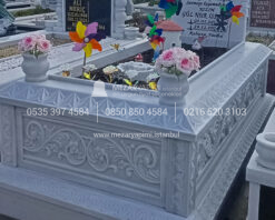 Cnc Rölyef Kabartmalı Baştaşı Çiçek Desenli Mezar