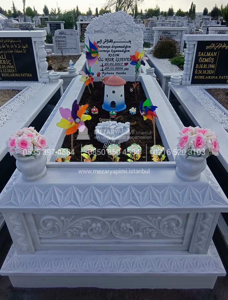 Cnc Rölyef Kabartmalı Baştaşı Çiçek Desenli Mezar