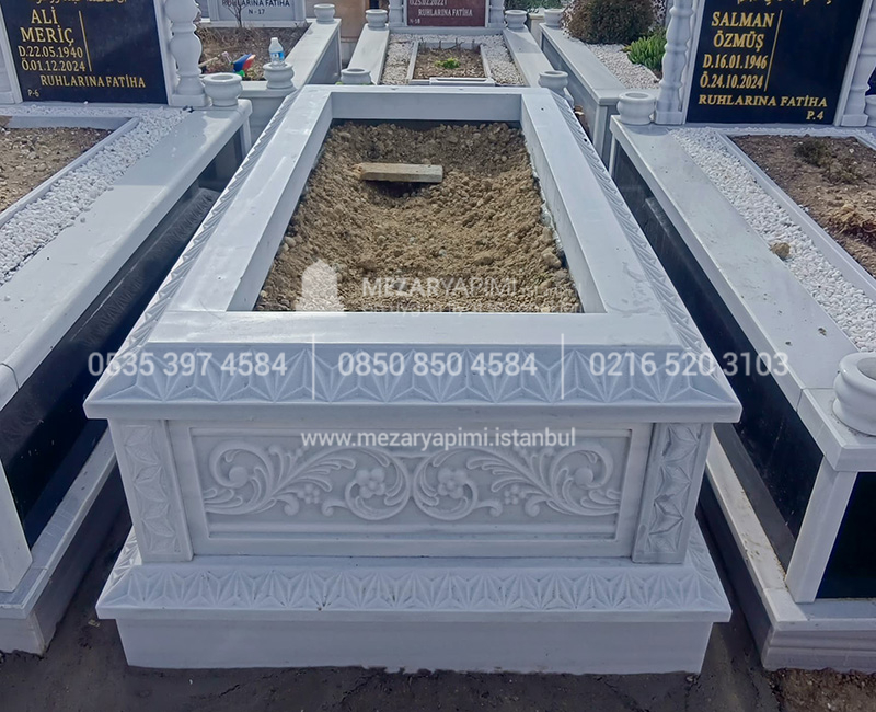Cnc Rölyef Kabartmalı Baştaşı Çiçek Desenli Mezar