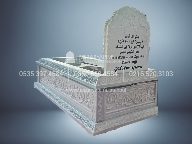Cnc Rölyef Kabartmalı Baştaşı Çiçek Desenli Mezar
