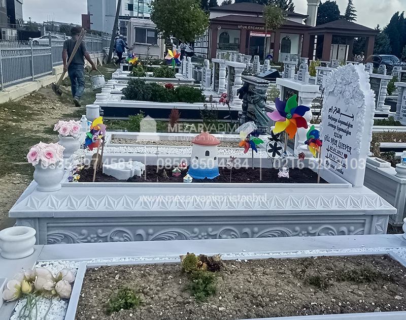 Cnc Rölyef Kabartmalı Baştaşı Çiçek Desenli Mezar