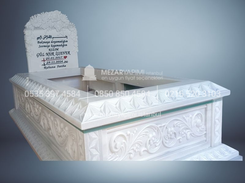 Cnc Rölyef Kabartmalı Baştaşı Çiçek Desenli Mezar