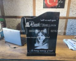 Lazer Resimli Siyah Granit Pet Mezar Taşı