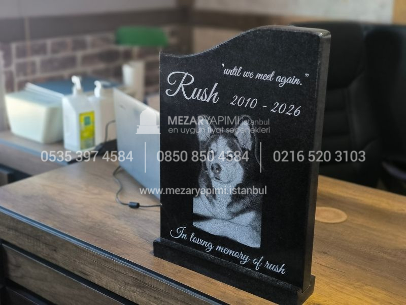 Lazer Resimli Siyah Granit Pet Mezar Taşı