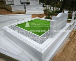 Özel El İşçiliği Desen İşlemeli 15cm Blok Mermer Mezar