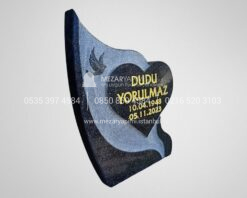 Kuş Desenli Siyah Granit Mezar Taşı