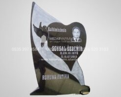 Kuş Desenli Siyah Granit Mezar Taşı