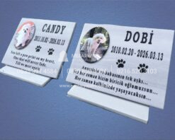 Kaide Üzerinde Porselen Resimli Mermer Pet Mezar Taşı