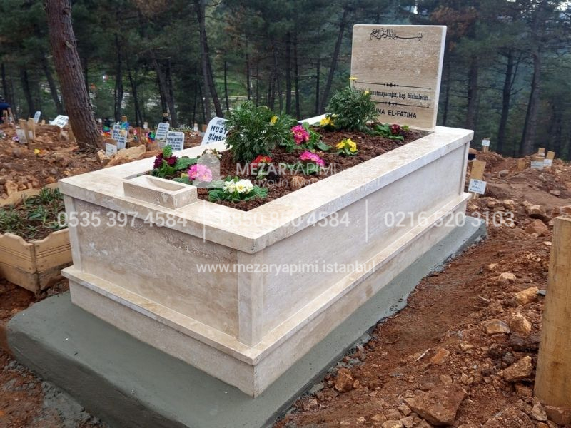 Baş Taşı Küpeşte 6cm Komple Traverten Mezar