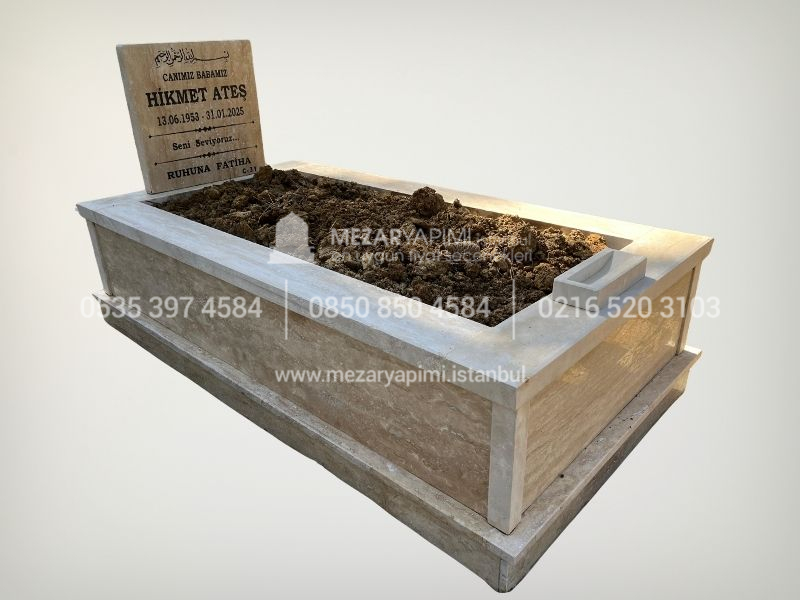 Baş Taşı Küpeşte 6cm Komple Traverten Mezar