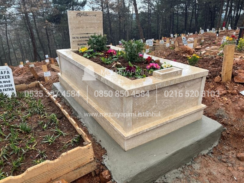 Baş Taşı Küpeşte 6cm Komple Traverten Mezar
