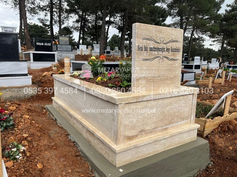 Baş Taşı Küpeşte 6cm Komple Traverten Mezar